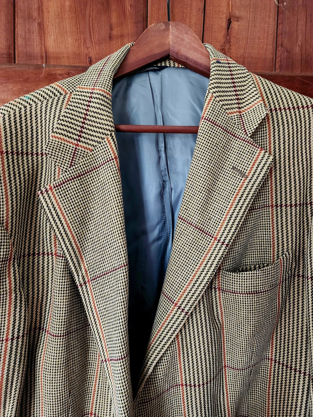 Ralph Lauren Beige Glen Plaid Sport Coat with Red & Orange Windowpane